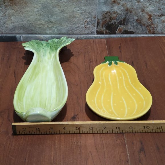 Ceramic Celery Squash Pumpkin Serving Dish Tray Set of 2 - Picture 10 of 13